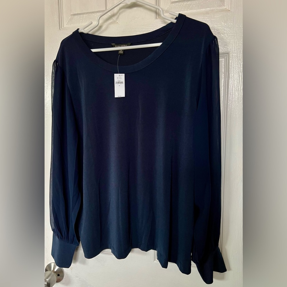 NWT navy blouse XL sheer long sleeves